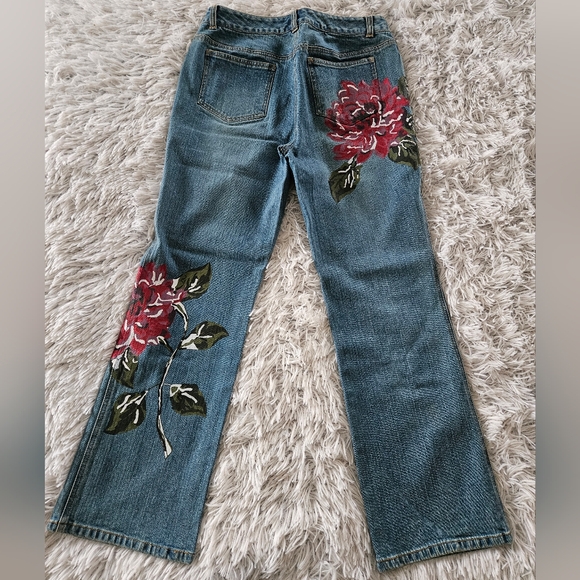 VINTAGE I.N.C. Floral Painted Jeans Blue Multi-color Flowers Wide Leg Womens 8 - Picture 2 of 11